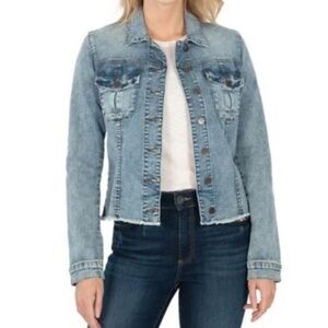 Kut from the Kloth KARA Light Blue Denim Jacket with Raw Hem